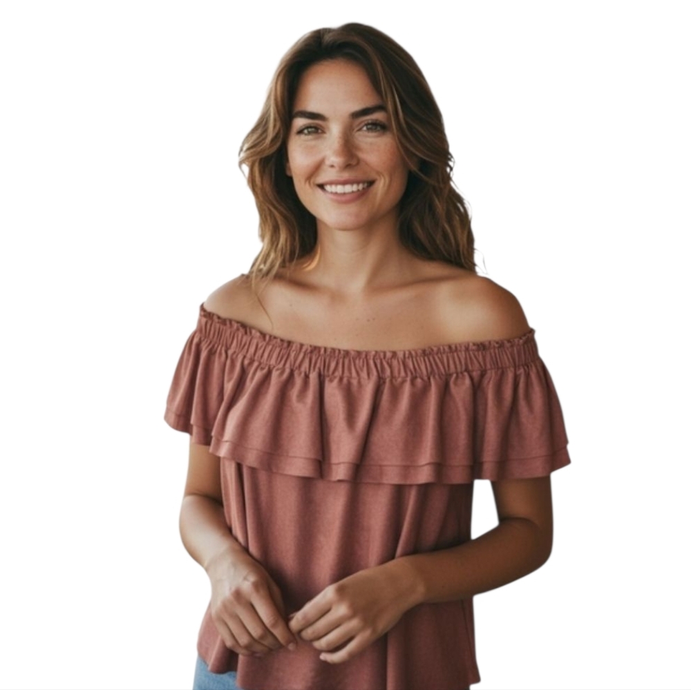Young Fabulous Broke Dusty Rose Faux Suede Ruffle Off-shoulder Sleeveless Blouse